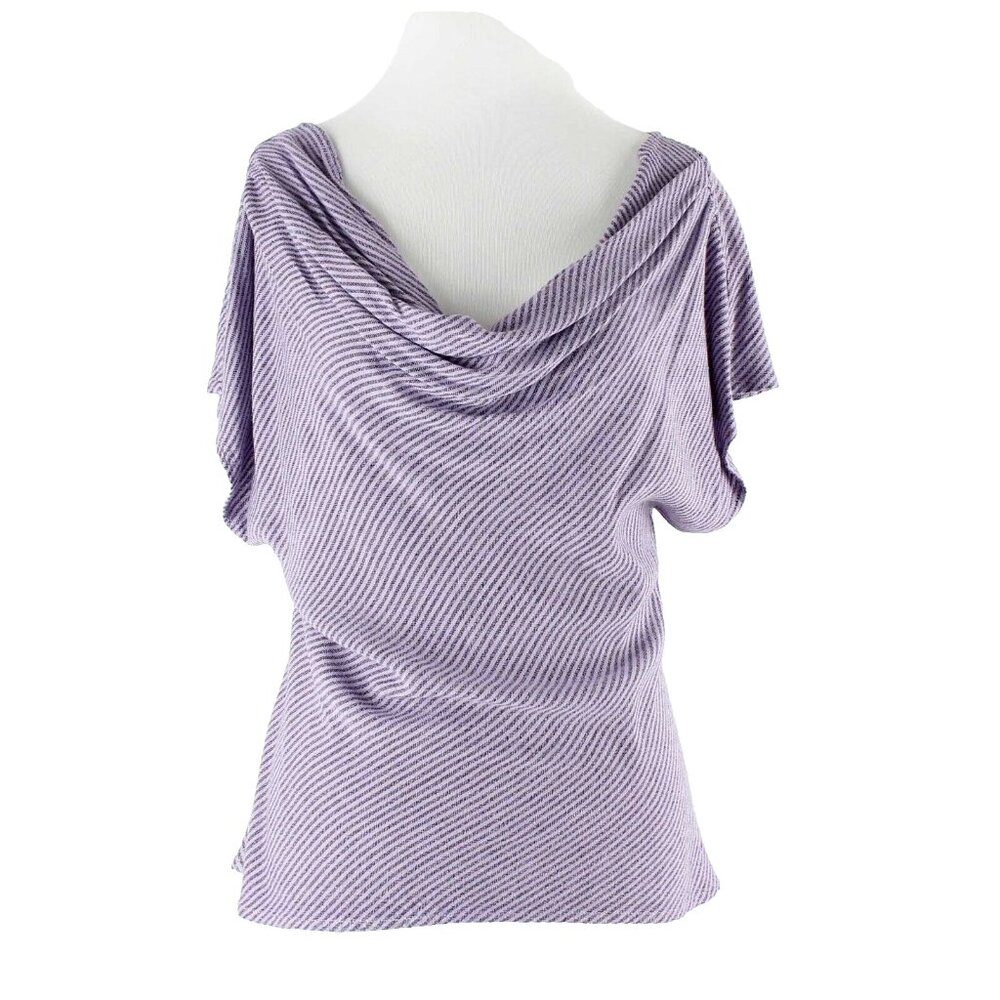 Nomad Sz 46 Lavender Black Striped Draped Front Cotton Blend Top